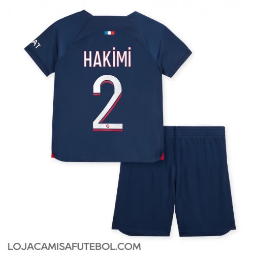 Camisa de Futebol Paris Saint-Germain Achraf Hakimi #2 Equipamento Principal Infantil 2023-24 Manga Curta (+ Calças curtas)